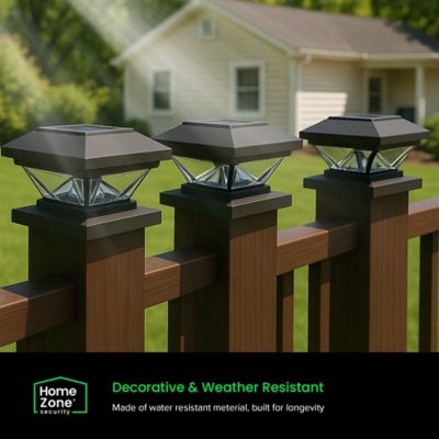 Image showing  Crown-Style Solar-Powered LED Post Cap Light with Adjustable Color Temperature, 4 Pack (Black)
