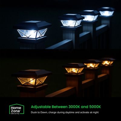Image showing  Crown-Style Solar-Powered LED Post Cap Light with Adjustable Color Temperature, 4 Pack (Black)
