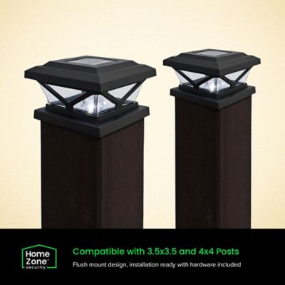 Image showing 5 th Home Zone Security Crown-Style Solar-Powered LED Post Cap Light with Adjustable Color Temperature, 4 Pack (Black)