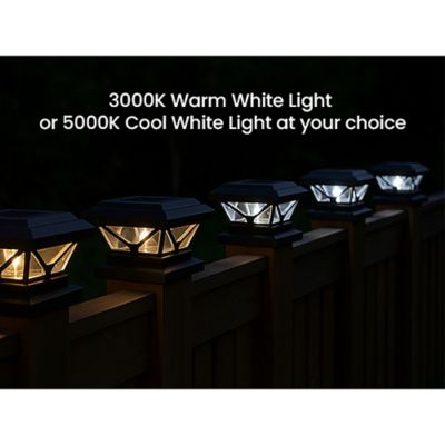Image showing 7 th Home Zone Security Crown-Style Solar-Powered LED Post Cap Light with Adjustable Color Temperature, 4 Pack (Black)