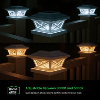 Image showing  Crown-Style Solar-Powered LED Post Cap Light with Adjustable Color Temperature, 4 Pack (White)