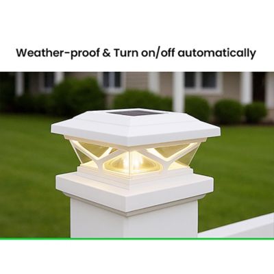 Image showing 7 th Home Zone Security Crown-Style Solar-Powered LED Post Cap Light with Adjustable Color Temperature, 4 Pack (White)