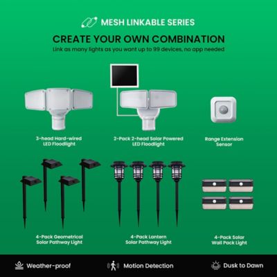 Image showing 8 th Home Zone Security Mesh-Linkable Solar SMD LED Security Wall Light, 800 Lumens, 4 Pack