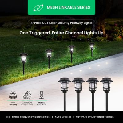 Image showing  Mesh-Linkable Solar LED Traditional-Style Security Pathway Light, 300 Lumens, 4 Pack