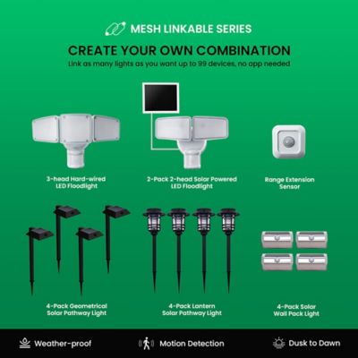 Image showing 8 th Home Zone Security Mesh-Linkable Solar LED Traditional-Style Security Pathway Light, 300 Lumens, 4 Pack