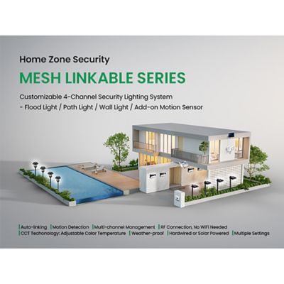 Image showing 9 th Home Zone Security Mesh-Linkable Solar LED Traditional-Style Security Pathway Light, 300 Lumens, 4 Pack