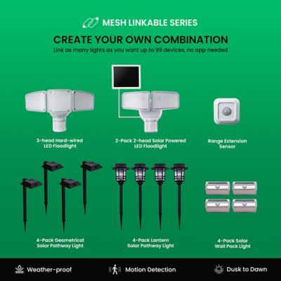 Image showing 9 th Home Zone Security Mesh-Linkable Solar LED Contemporary-Style Security Pathway Light, 300 Lumens, 4 Pack