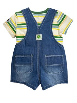 Image showing  Infant Boy Shortall Stripe Tractor