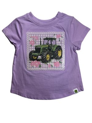 John Deere Toddler Girl Tee Gingham Tractor