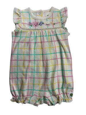 John Deere Infant Girl Romper Window Pane