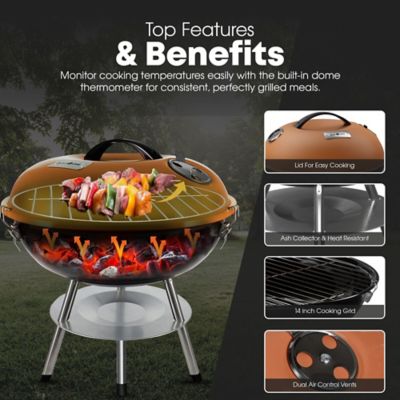 Image showing  14 in Portable Charcoal Grill with Thermometer, CG-14T