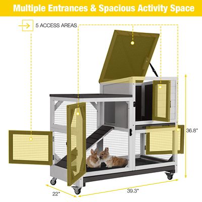 Image showing  Premium 2-Story Wooden Rabbit Hutch with Casters