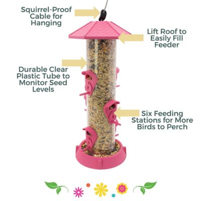 Image showing  2-in-1 Hinged Port Tube Bird Feeder- Fiesta Pink