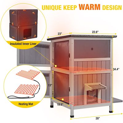 Image showing 6 th Aivituvin Heated Wooden Cat House, Insulated Liner