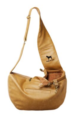 NOAH & PAW Dog Sling Carrier for Dogs & Cats, Adjustable Padded Strap, Vegan Leather Lined with Fur, Washable, Zip L Style