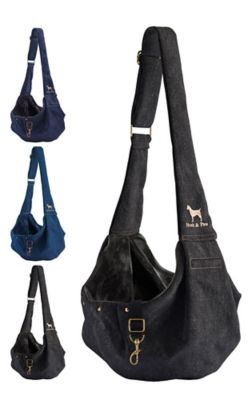 NOAH & PAW Dog Sling Carrier for Dogs & Cats, Adjustable Padded Strap, Denim Fabric Lined with Fur, Washable, Snap D Style