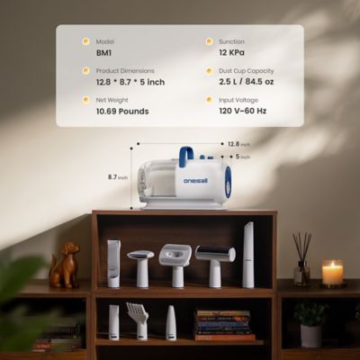 Image showing 9 th Oneisall BM1 8-in-1 Dog Grooming Vacuum & Dryer - Adjustable Speed/Temperature, Metal Blades for Shedding