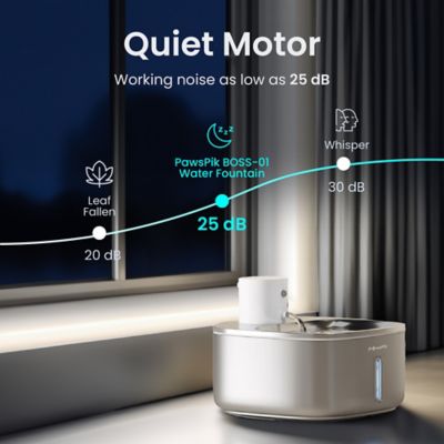 Image showing 6 th PawsPik BOSS-01 Stainless Steel Rechargeable Battery Operated Cat & Small Dog Water Fountain, 108.2 oz.