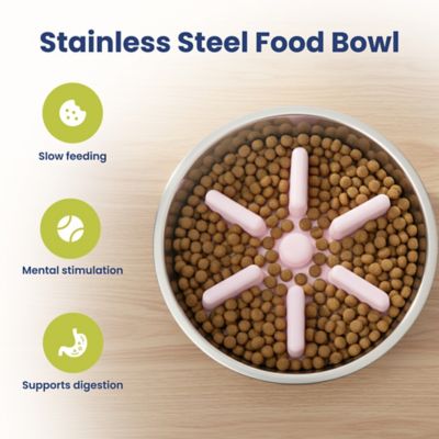 Image showing  Stainless Steel Slow-Feed Puzzle Dog Bowl, 64 oz.