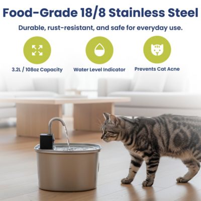 Image showing  Stainless Steel Battery - Operated Oval Dog & Cat Water Fountain, 3.2 L