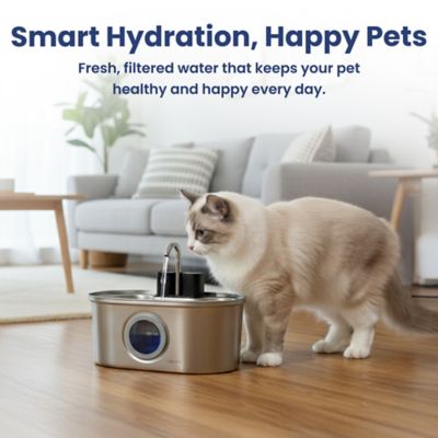 Image showing 8 th PawsPik Stainless Steel Battery - Operated Oval Dog & Cat Water Fountain, 3.2 L