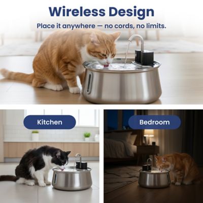 Image showing  Stainless Steel Battery-Operated Circular Dog & Cat Water Fountain, 4L