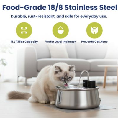 Image showing  Stainless Steel Battery-Operated Circular Dog & Cat Water Fountain, 4L