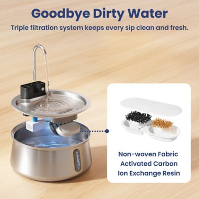 Image showing 7 th PawsPik Stainless Steel Battery-Operated Circular Dog & Cat Water Fountain, 4L