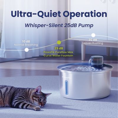 Image showing 5 th PawsPik PureFlow MAX Stainless Steel Curve Cat and Small Dog Water Fountain, 3.2 L