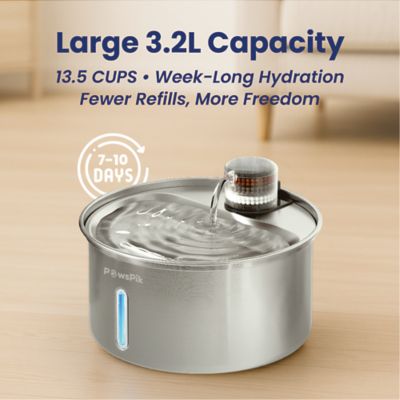 Image showing 7 th PawsPik PureFlow MAX Stainless Steel Curve Cat and Small Dog Water Fountain, 3.2 L