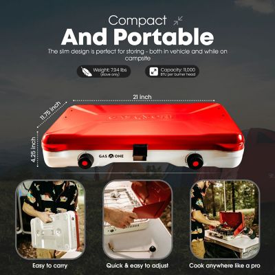 Image showing  Portable Propane Double Camp Stove with Auto Turn Ignition Red
