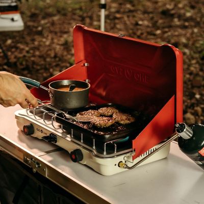 Image showing 6 th Gas One Portable Propane Double Camp Stove with Auto Turn Ignition Red