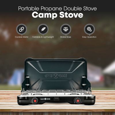 Image showing  Portable Propane Double Camp Stove with Auto Turn Ignition