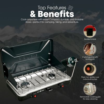 Image showing  Portable Propane Double Camp Stove with Auto Turn Ignition