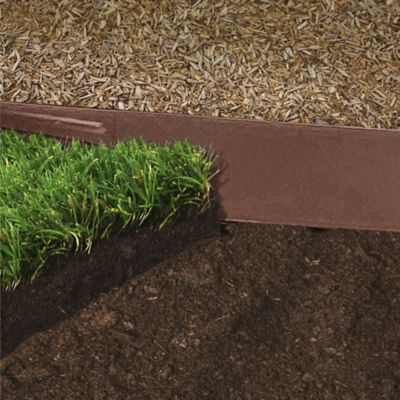 Image showing  8 ft. x 4 in. Textured Brown Steel Landscape Edging with Stakes