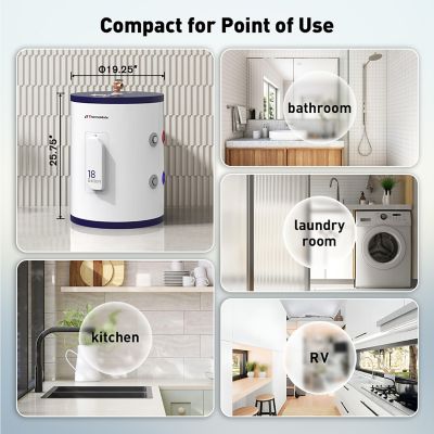 Image showing  18 gal. Point-of-Use Electric Water Heater, 120V Hardwired, 1500W, Compact Storage Tank, Instant Hot Water