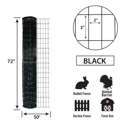 Image showing  50 ft. x 72 in. Black PVC Welded Wire Deer Fence 16ga
