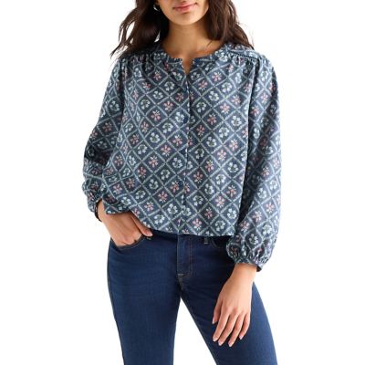 Lucky Brand Long Sleeve Shirred Button Up