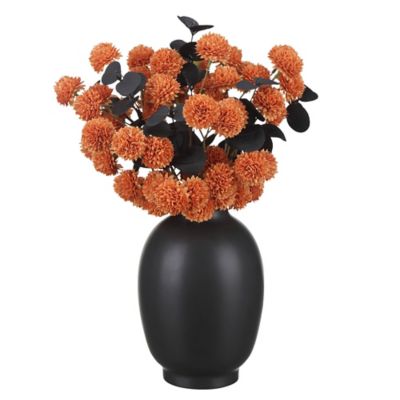 Red Shed 15 in. Halloween Mixed Floral Arrangement in Ceramic Vase, Black/Orange