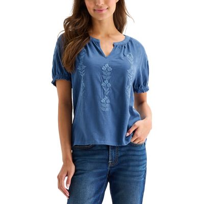 Lucky Brand Embroidered Notch Neck