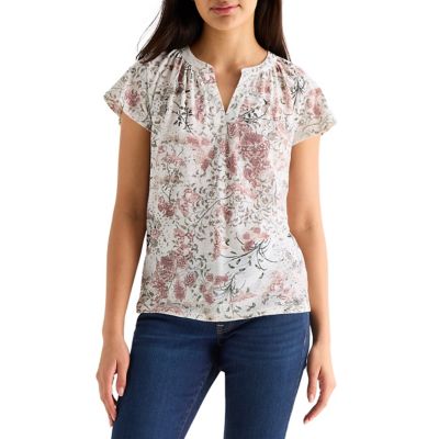Image showing  Women's Shirred Notch Neck Short Sleeve Tee