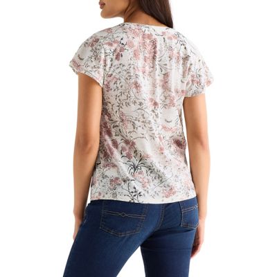 Image showing  Women's Shirred Notch Neck Short Sleeve Tee