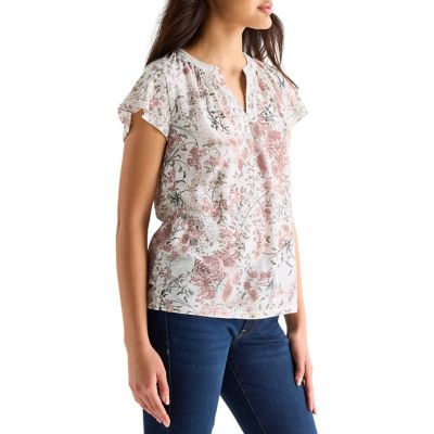Image showing  Women's Shirred Notch Neck Short Sleeve Tee