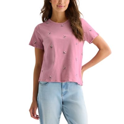 Lucky Brand Rose Embroidered Tee