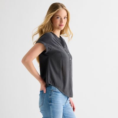 Image showing  Women's Knit Mix Henley Utility Short Sleeve Top