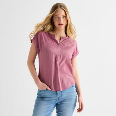 Lucky Brand Women's Knit Mix Henley Utility Short Sleeve Top