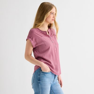 Image showing  Women's Knit Mix Henley Utility Short Sleeve Top