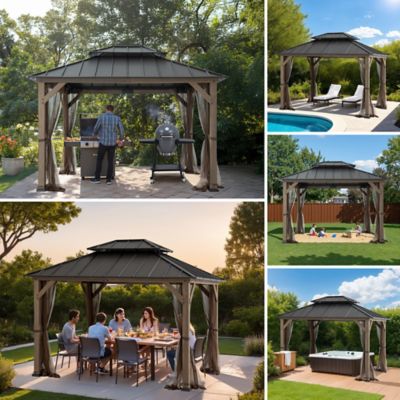 Image showing 1 th Sunjoy 10 x 12ft. Archwood Steel Roof Tent with Lights + Mosquito Net