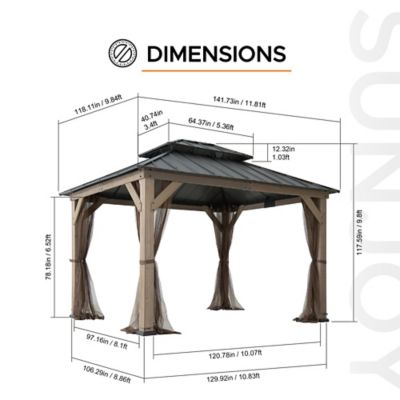 Image showing 3 th Sunjoy 10 x 12ft. Archwood Steel Roof Tent with Lights + Mosquito Net