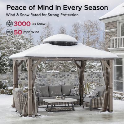 Image showing 5 th Sunjoy 10 x 12ft. Archwood Steel Roof Tent with Lights + Mosquito Net